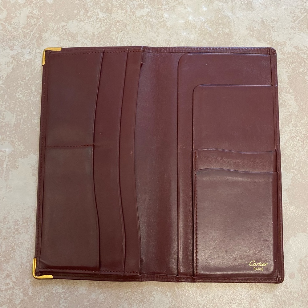 Vintage Cartier Check Organizer Bi-Fold Wallet, Burgundy Leather - Picture 8 of 14